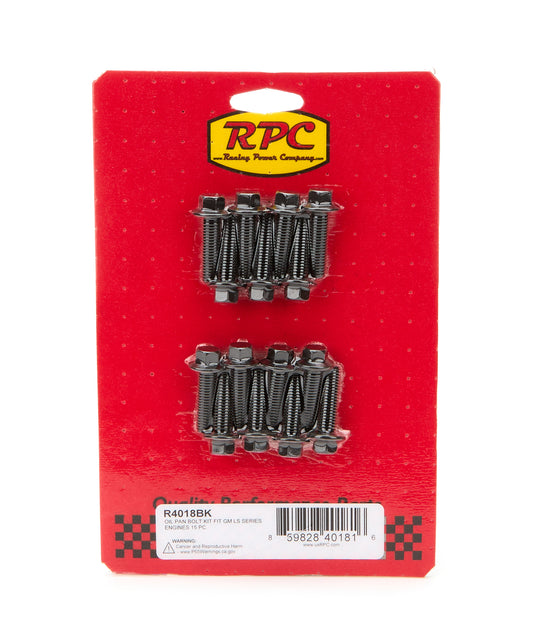 Racing Power Co-Packaged  LS Oil Pan Bolt KIt 15Pc Black  RPCR4018BK