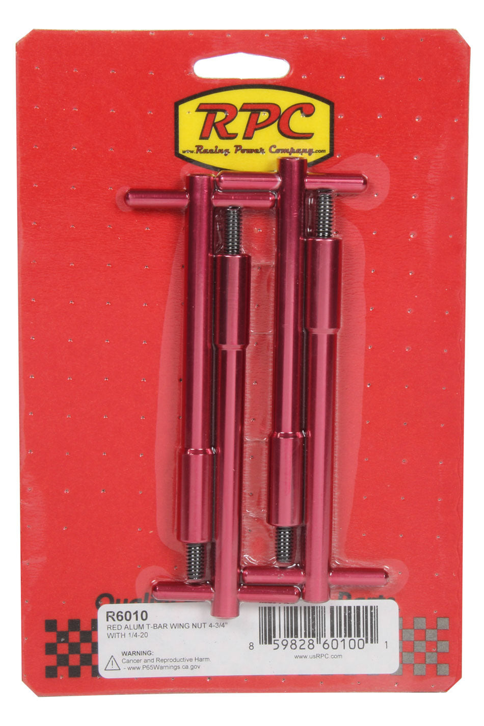 Racing Power Co-Packaged  Red Aluminum T-Bar Wing Nut 4-3/4In  With 1/4-20  RPCR6010