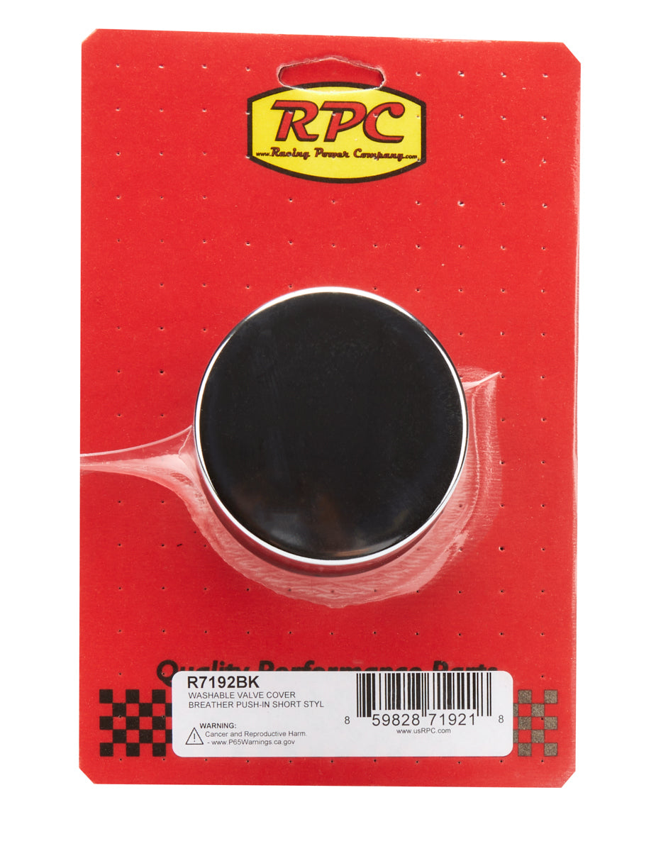 Racing Power Co-Packaged  Valve Cover Breather Push In Short Black Each  RPCR7192BK