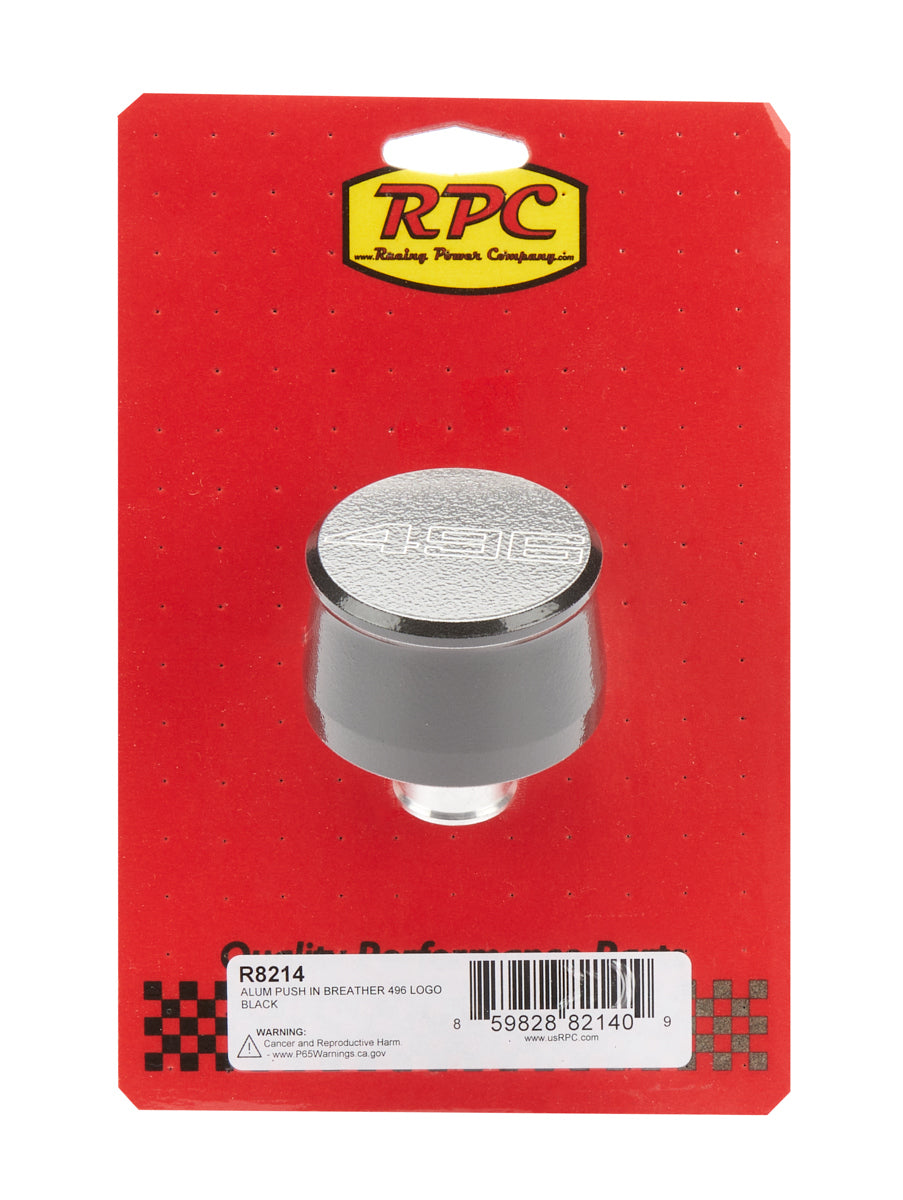 Racing Power Co-Packaged Valve Cover Breather 496 Logo Black Each MPN RPCR8214