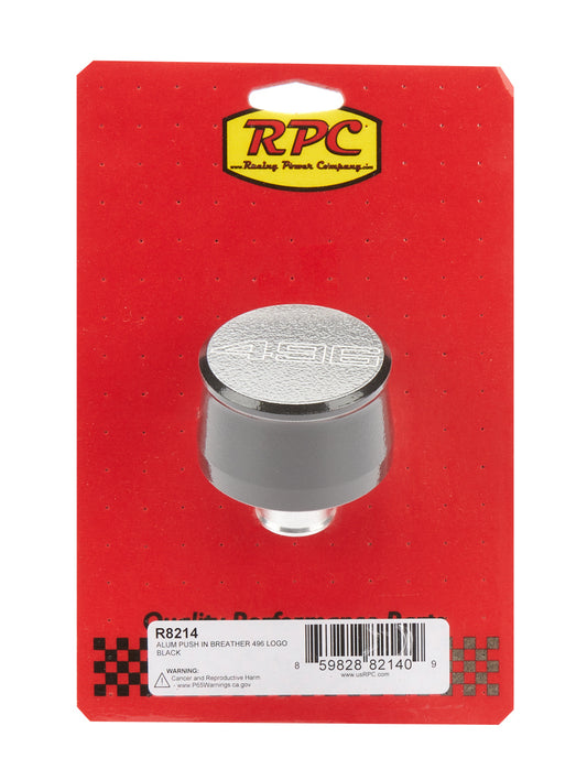 Racing Power Co-Packaged Valve Cover Breather 496 Logo Black Each MPN RPCR8214