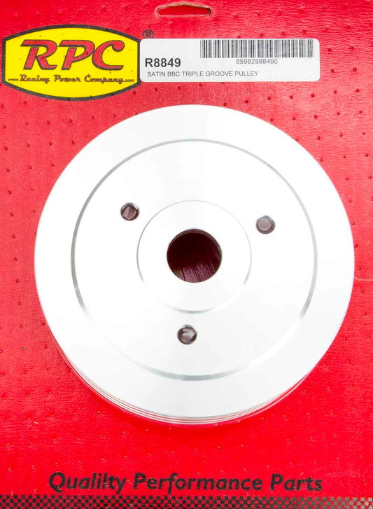Racing Power Co-Packaged BBC SWP Triple Groove Lower Pulley Satin MPN RPCR8849 For Chevy