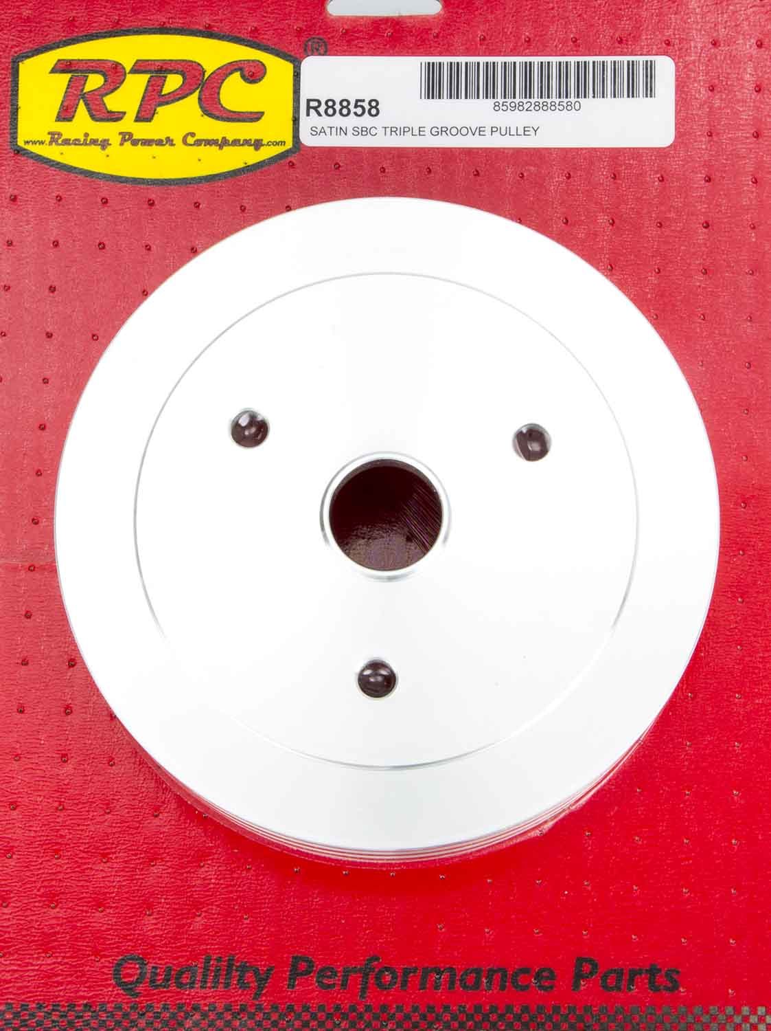 Racing Power Co-Packaged SBC Triple Groove Lower Pulley SWP Satin MPN RPCR8858 For Chevy