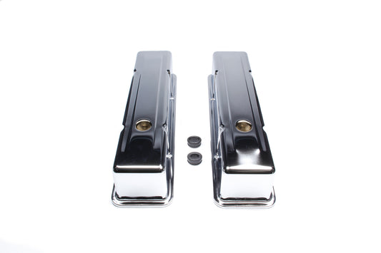Racing Power Co-Packaged 58-86 SBC Valve Covers Tall Chrome Steel MPN RPCR9215 For Chevy