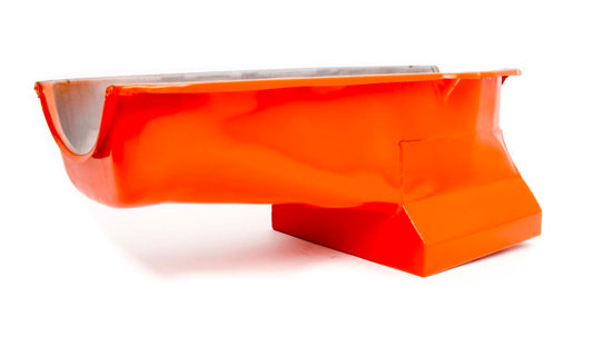 Racing Power Co-Packaged 55-79 SBC Steel Drag Race Oil Pan Orange MPN RPCR9726 For Chevy