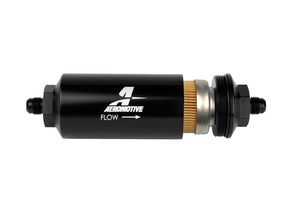 Aeromotive   6an Inline Fuel Filter 10 Micron 2in OD Black  AFS12347