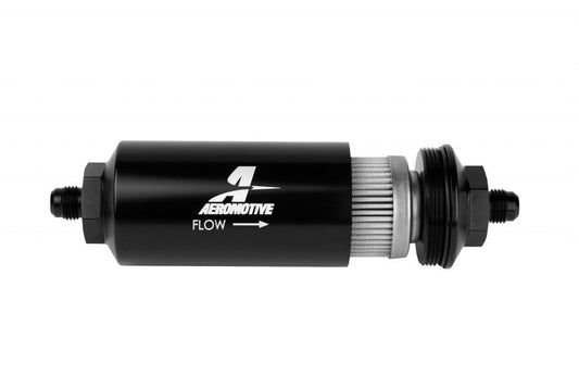 Aeromotive   6an Inline Fuel Filter 100 Micron 2in OD Black  AFS12349