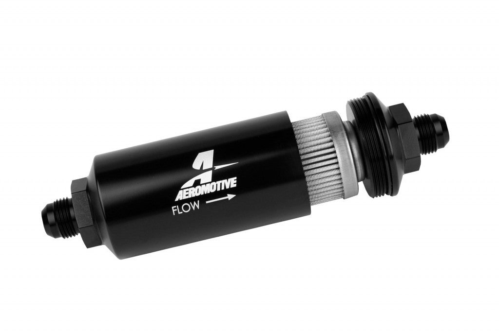 Aeromotive   8an Inline Fuel Filter 40 Micron 2in OD Black  AFS12378