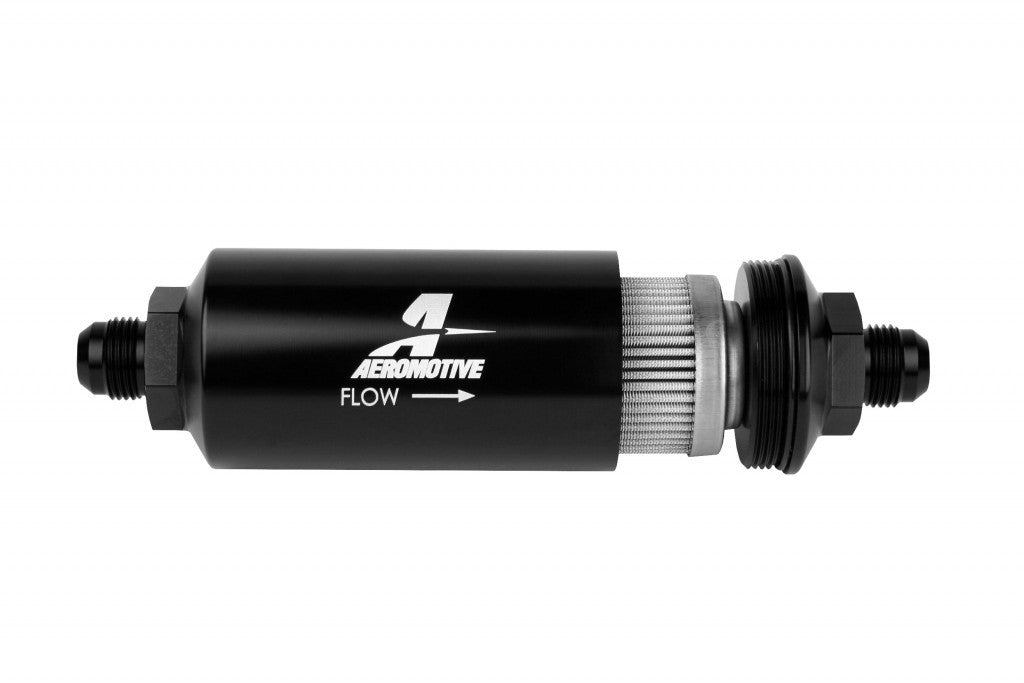 Aeromotive   8an Inline Fuel Filter 100 Micron 2in OD Black  AFS12379