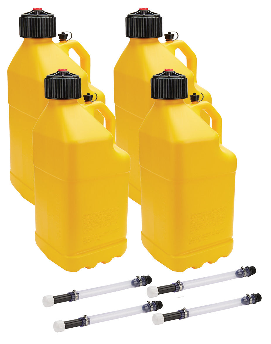 Allstar Performance   Utility Jug 5 Gal w/ Filler Hose Yellow 4pk  ALL40123-4
