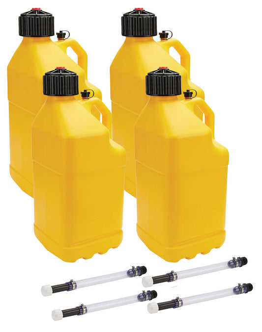 Allstar Performance   Utility Jug 5 Gal w/ Filler Hose Yellow 4pk  ALL40123-4
