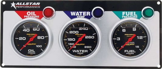 Allstar Performance   3 Gauge Panel A/M OP/WT/FP Liquid Filled  ALL80123