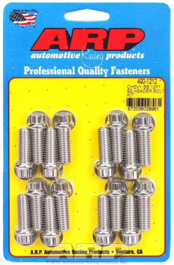 Arp S/S Header Bolt Kit - 3/8 x 1.00 UHL (16) MPN ARP400-1212 For Chevy