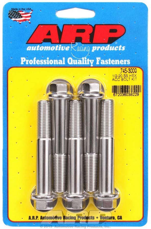 Arp S/S Bolt Kit - 6pt. (5) 1/2-20 x 3.000 MPN ARP745-3000 For Universal use