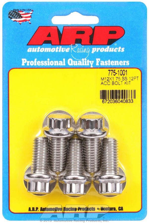 Arp S/S Bolt Kit - 12pt. (5) 12mm x 1.75 x 25mm MPN ARP775-1001 For Universal use