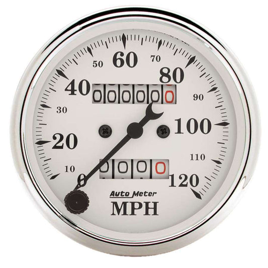Autometer Old Tyme White 3 1/8in 120MPH Mech. Speedo MPN ATM1693