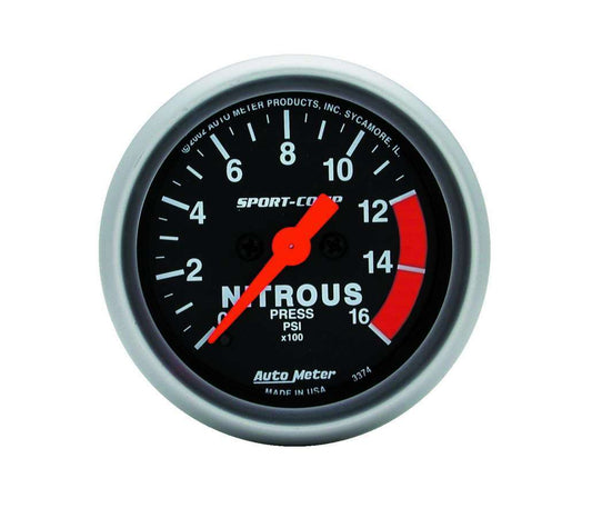Autometer 2-1/16in S/C Nitrous Press. Gauge 0-1600psi MPN ATM3374