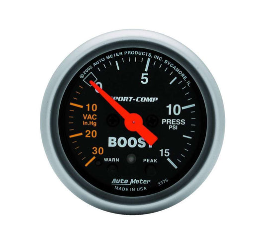 Autometer 2-1/16in S/C Boost/Vac. Gauge 30in/15psi MPN ATM3376