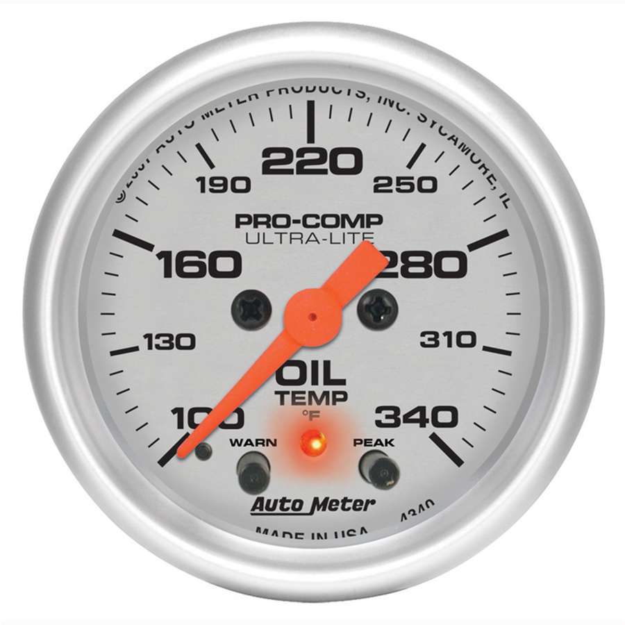 Autometer 2-1/16in U/L Oil Temp Gauge w/Peak & Warning MPN ATM4340