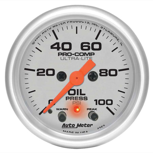 Autometer 2-1/16in U/L Oil Press. Gauge w/Peak & Warning MPN ATM4352