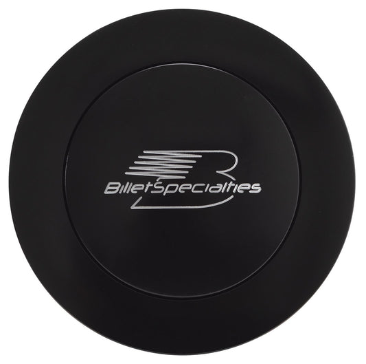 Billet Specialties   Horn Button Large Black Billet Specialties Logo  BSPBLK32625