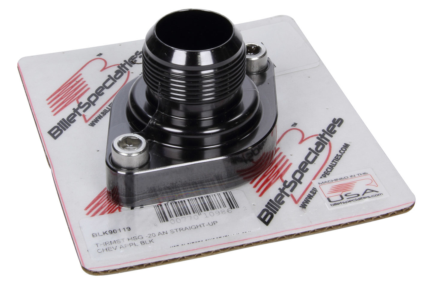 Billet Specialties   Thermostat Housing -20AN Straight Up Chevy Black  BSPBLK90119