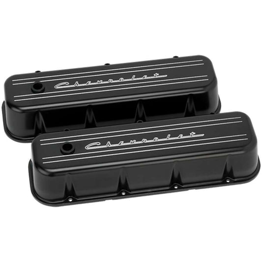 Billet Specialties   BBC Tall Valve Cover Chevrolet Script Black  BSPBLK96123