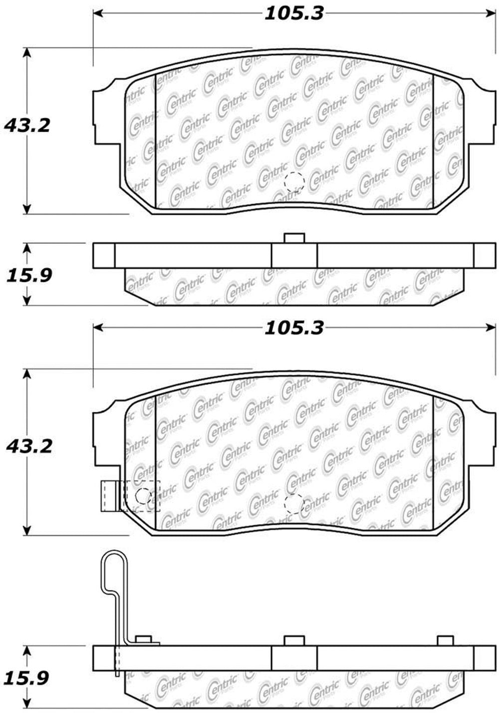 Posi-Quiet Extended Wear Brake Pads with Shims a  Centric Brake Parts  CBP106.09000