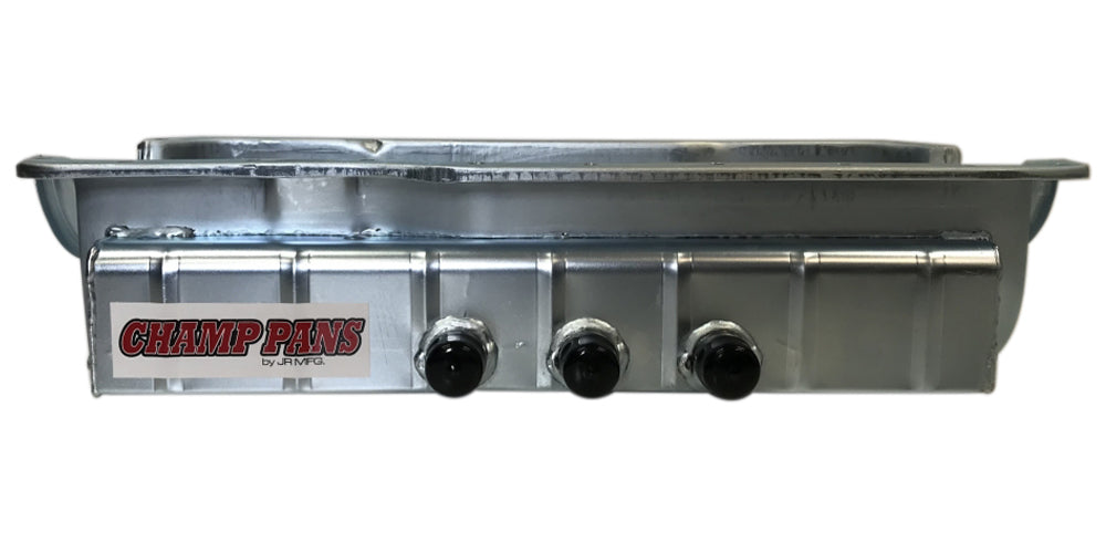 Champ Pans SBF 351W D/S Oil Pan w/ KO & 3 #12an Fittings MPN CHACP351WKO-3 For Ford