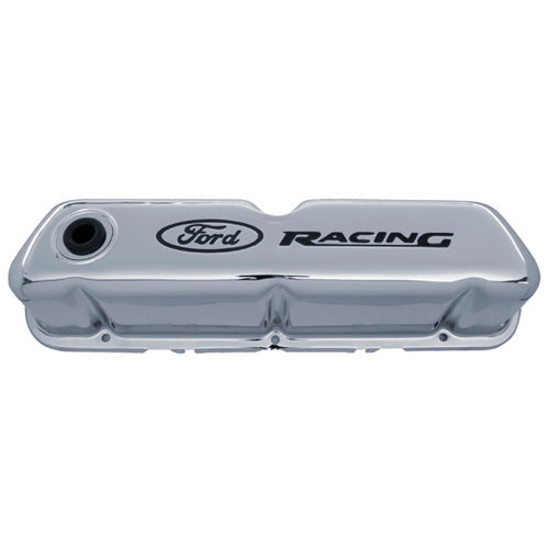 Ford Chrome Steel Valve Cover Set w/Ford Racing Logo MPN FRD302-071 For Ford