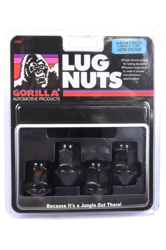 Gorilla   4 Lugnuts 14mm x 1.50 Black Chrome  GOR66147BDX