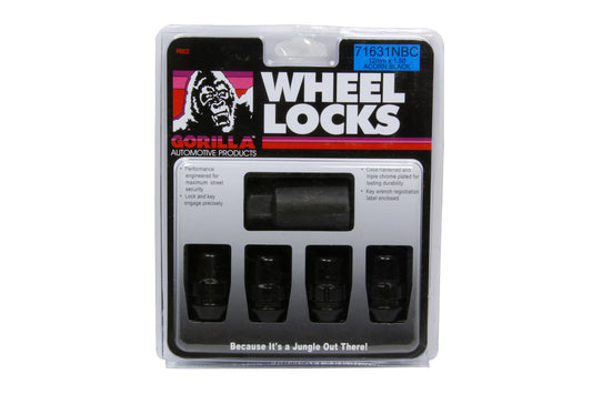 Gorilla   4 Wheel Locks 12mm x 1.5 Black Chrome  GOR71631NBC