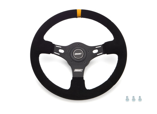 Grant   13in Yellow Stripe Race Steering Wheel Suede  GRT1080