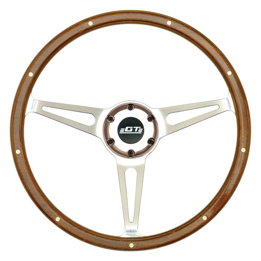 Gt Performance   GT3 Cobra Style Wood Ste ering Wheel 14in Polish  GTP32-4247