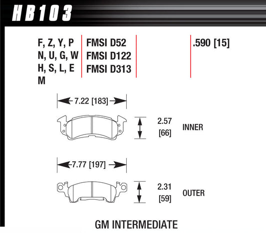 Hawk Brake Performance Street Brake Pads (4) MPN HAWHB103F590 For GM Fullsize
