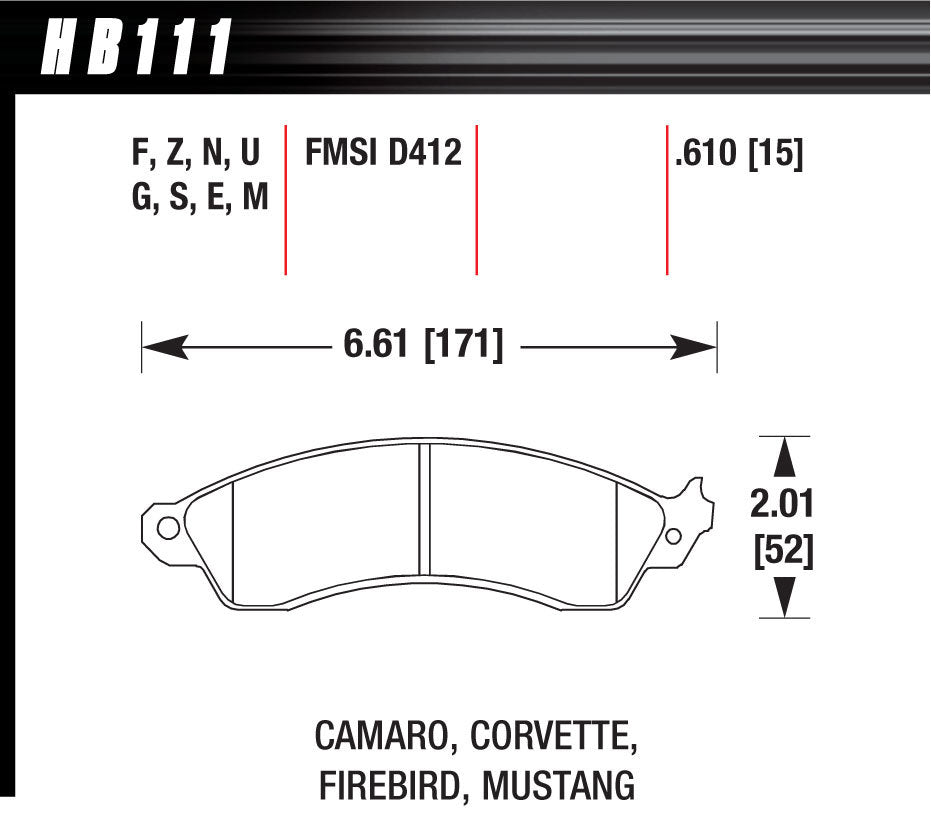 Hawk Brake Performance Street Brake Pads (4) MPN HAWHB111F610 For Ford, GM