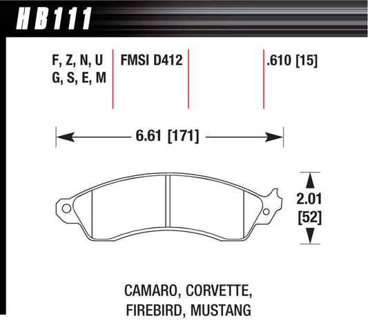 Hawk Brake Performance Street Brake Pads (4) MPN HAWHB111F610 For Ford, GM