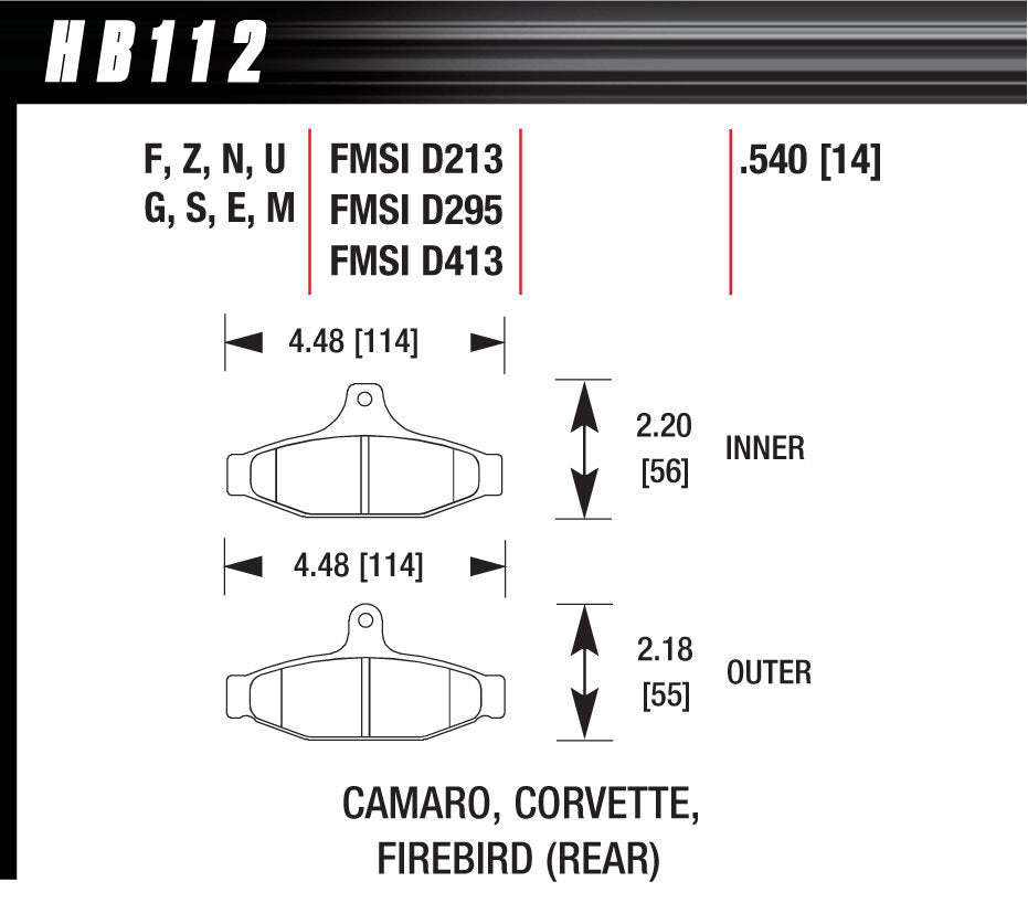 Hawk Brake Brake Pads Blue 9012 Camaro MPN HAWHB112E540 For Chevy, GM Corvette, F-Body