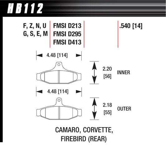 Hawk Brake Performance Street Brake Pads (4) MPN HAWHB112N540 For Chevy, GM Corvette, F-Body