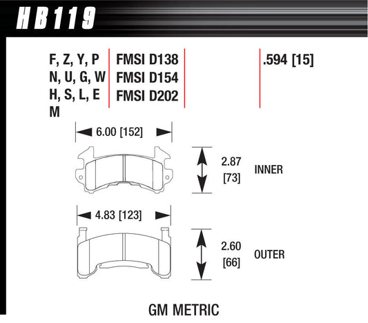 Hawk Brake Performance Street Brake Pads (4) MPN HAWHB119F594 For GM