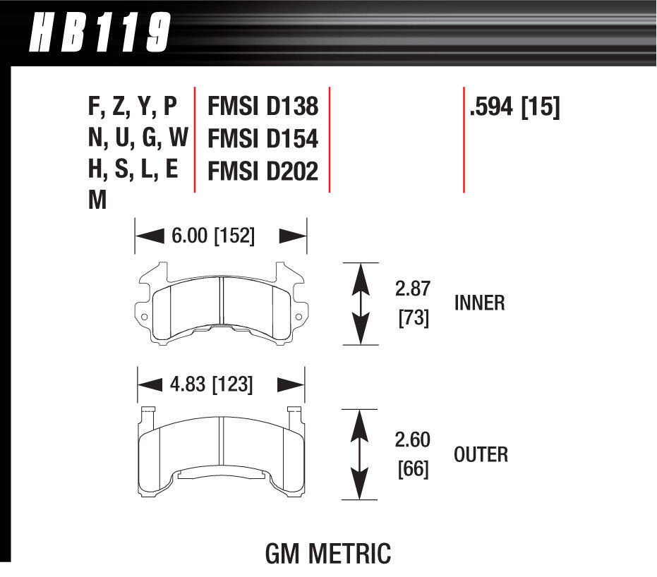 Hawk Brake Metric GM DTC-60 MPN HAWHB119G594 For GM