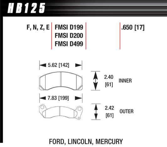 Hawk Brake   Brake Pads Blue 9012 Ford  HAWHB125E650