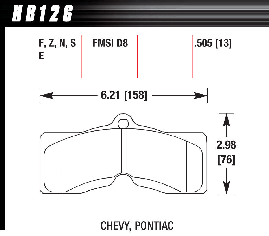 Hawk Brake Performance Street Brake Pads (4) MPN HAWHB126F505 For Chevy, GM Corvette, F-Body
