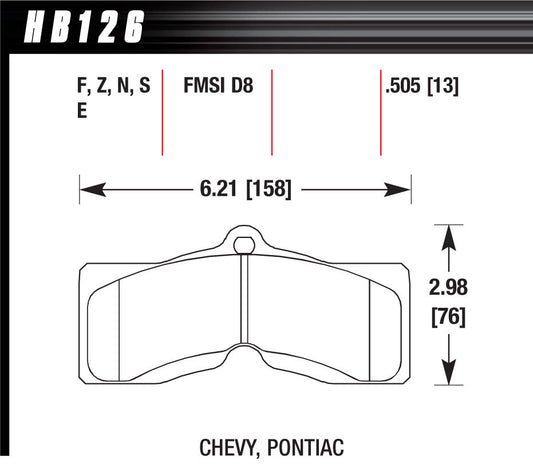 Hawk Brake Performance Street Brake Pads (4) MPN HAWHB126Z505 For Chevy, GM Corvette, F-Body