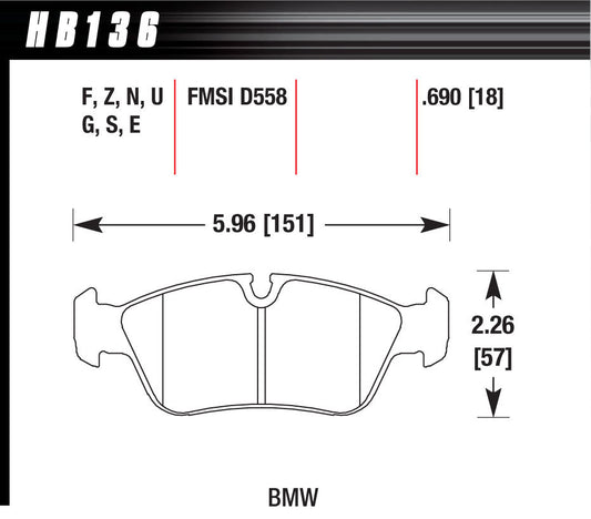 Hawk Brake Brake Pads DTC-60 BMW Front MPN HAWHB136G690 For BMW