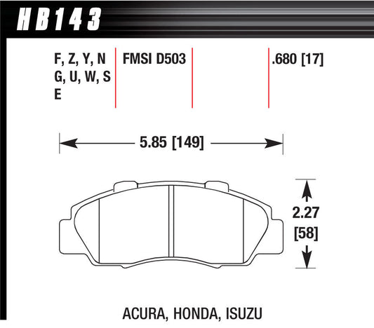 Hawk Brake   Performance Street Brake Pads (4)  HAWHB143F680