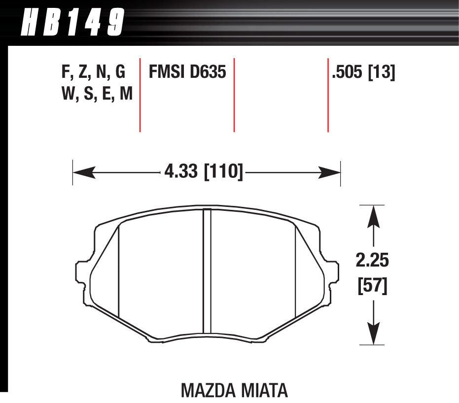 Hawk Brake Brake Pads Front Mazda Miata MX-5 DTC-60 MPN HAWHB149G505 For Mazda Miata 1994-2005