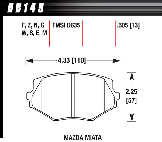 Hawk Brake   Street Brake Pads Front Miata HP Plus  HAWHB149N505