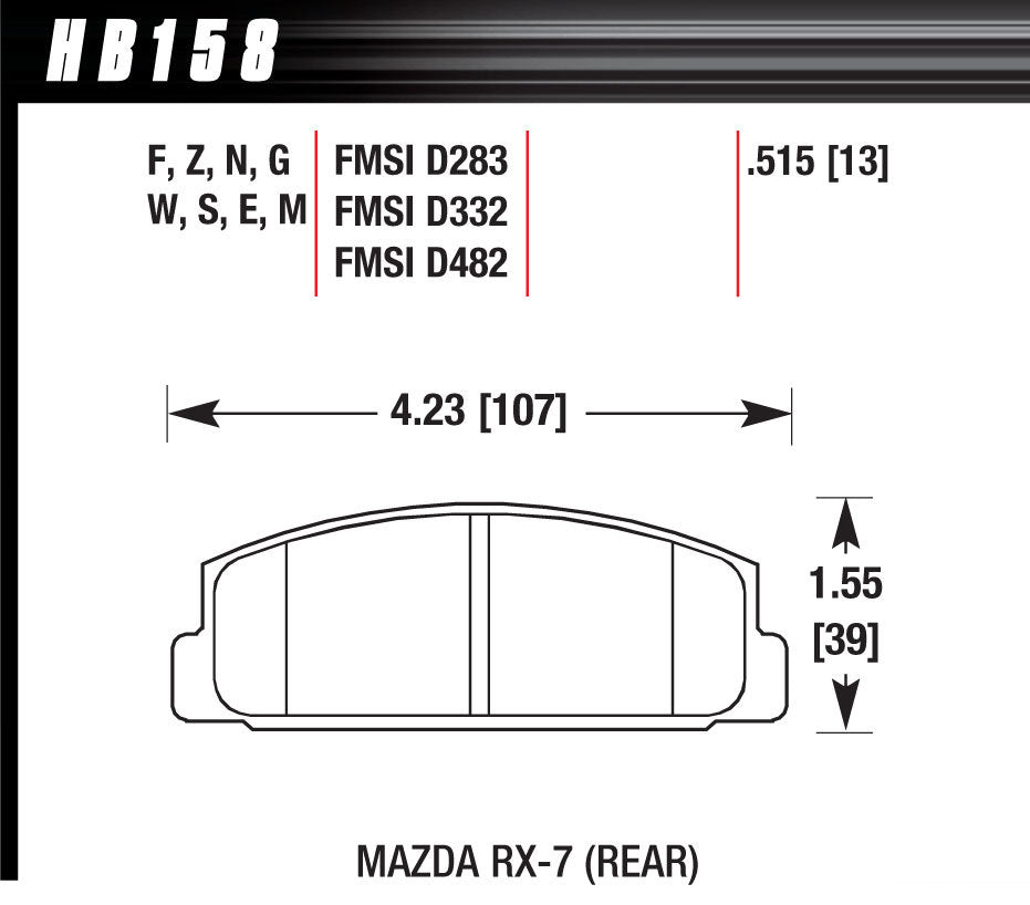 Hawk Brake Street Brake Pads Rear Mazda RX-7 HPS MPN HAWHB158F515 For Mazda 1984-2005