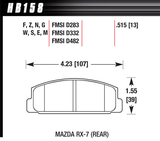 Hawk Brake Street Brake Pads Rear Mazda RX-7 HPS MPN HAWHB158F515 For Mazda 1984-2005